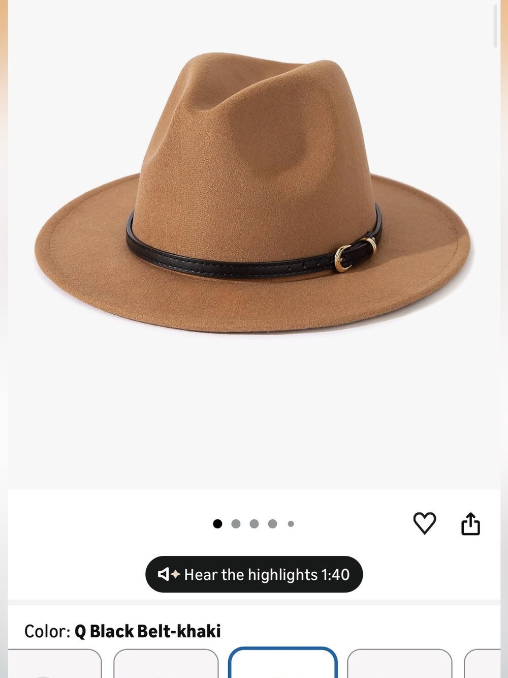 Women’s Khaki Felt Fedora Hat with Black Belt Accent
